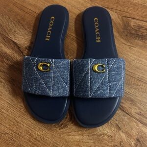 Coach Navy Denim Slide Sandals